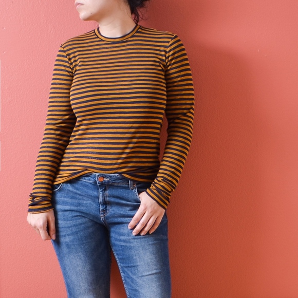 & Other Stories Tops - & Other Stories Sheer Striped Top Navy & Orange